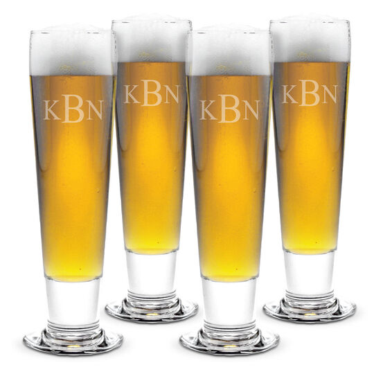 Monogrammed Tall Pilsner Glass Set of 4